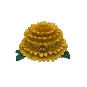 Vintage Trinket Keepsake Box Yellow Flower Design Hinged Collectible Sto…